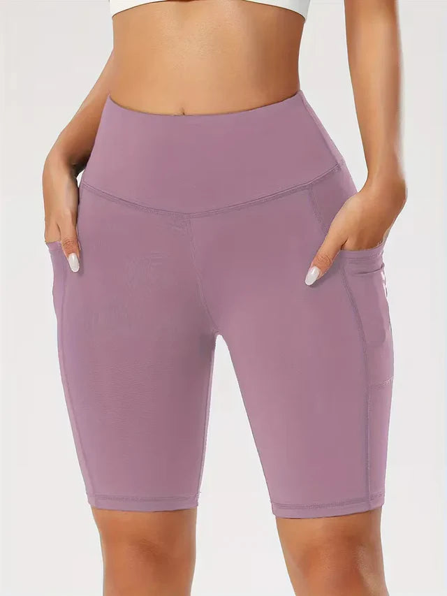 Women's High Waist Slim Fit Athletic Shorts with Side Pockets