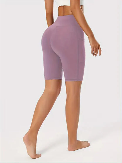 Women's High Waist Slim Fit Athletic Shorts with Side Pockets