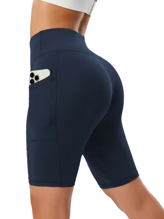 Women's High Waist Slim Fit Athletic Shorts with Side Pockets