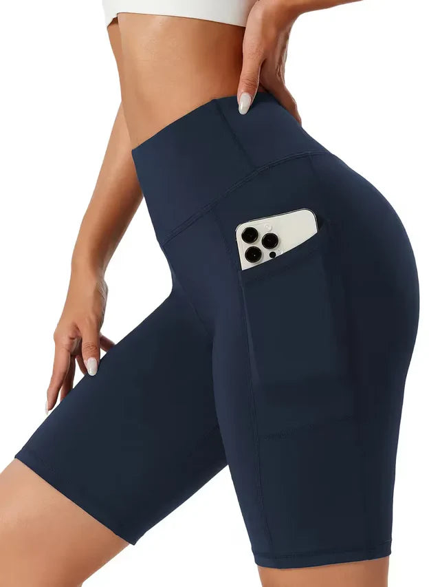 Women's High Waist Slim Fit Athletic Shorts with Side Pockets