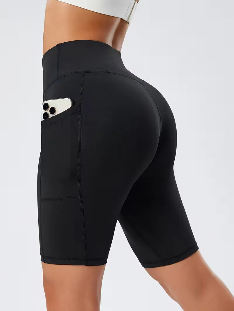 Women's High Waist Slim Fit Athletic Shorts with Side Pockets
