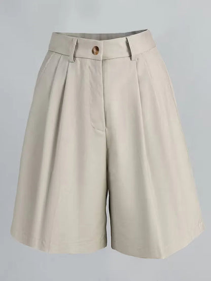 Women's High Waist Straight Leg Shorts with Pleated Front and Belt