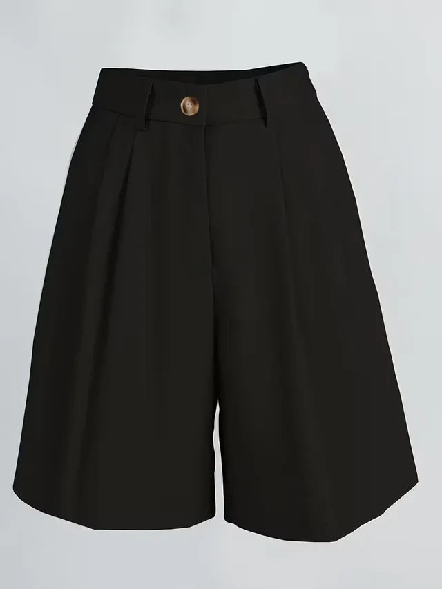Women's High Waist Straight Leg Shorts with Pleated Front and Belt