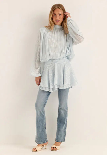 Women's Jacquard Mini Dress with Long Sleeves and Bow Detail