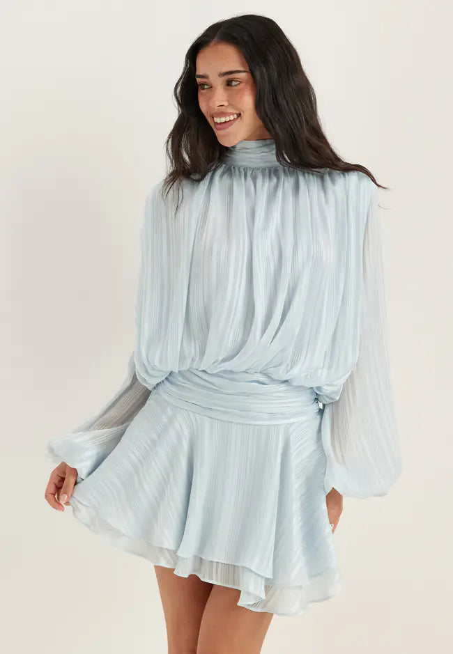 Women's Jacquard Mini Dress with Long Sleeves and Bow Detail