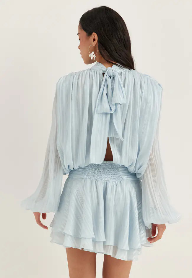Women's Jacquard Mini Dress with Long Sleeves and Bow Detail
