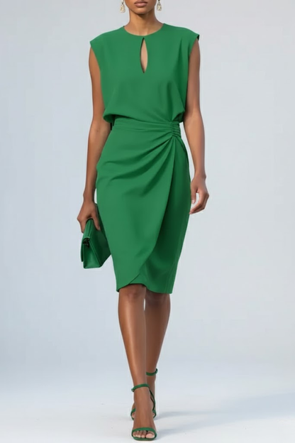 Women's Keyhole Neck Midi Dress with Ruched Waist