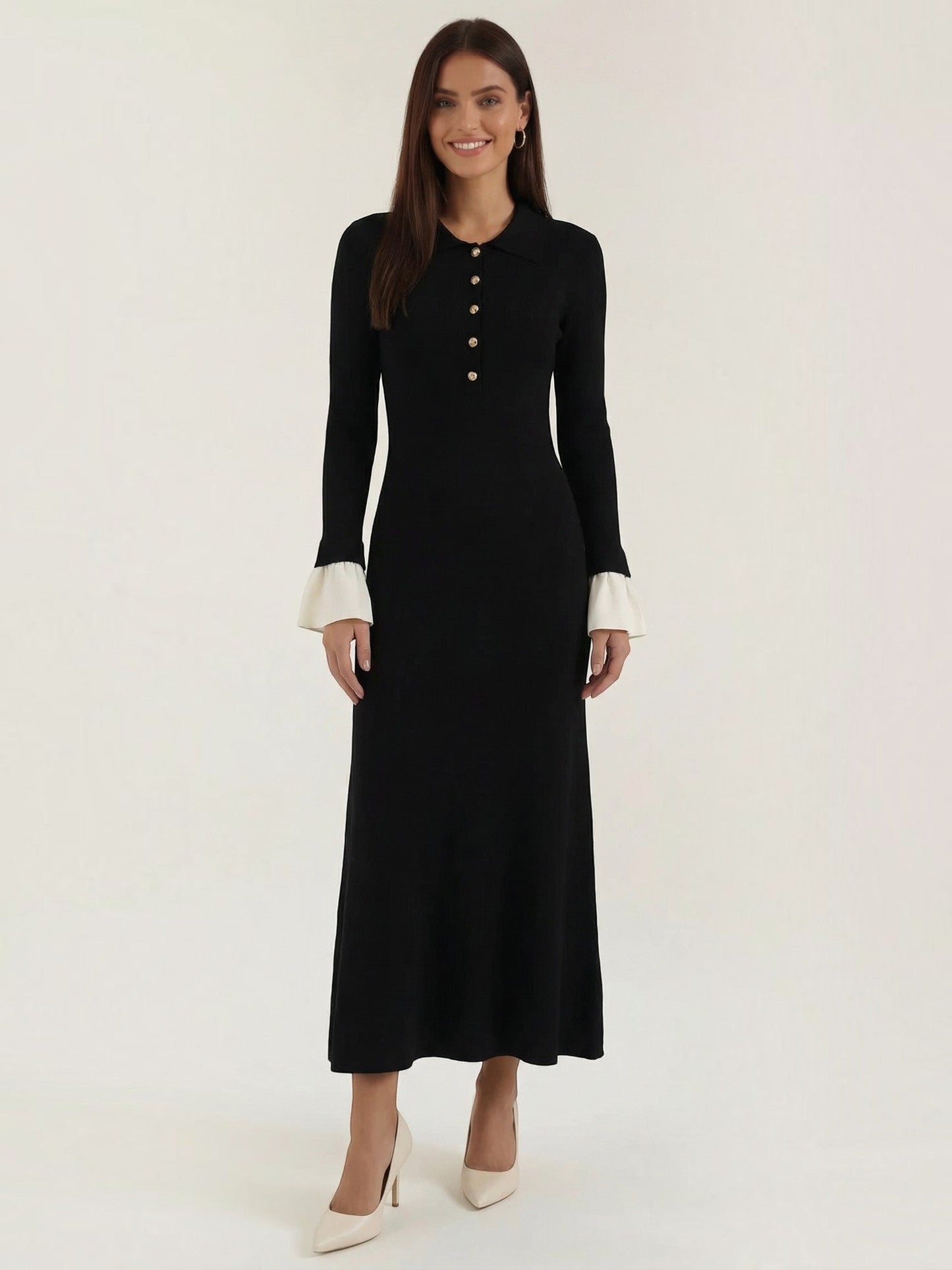 Women's Knit Maxi Dress with Polo Collar