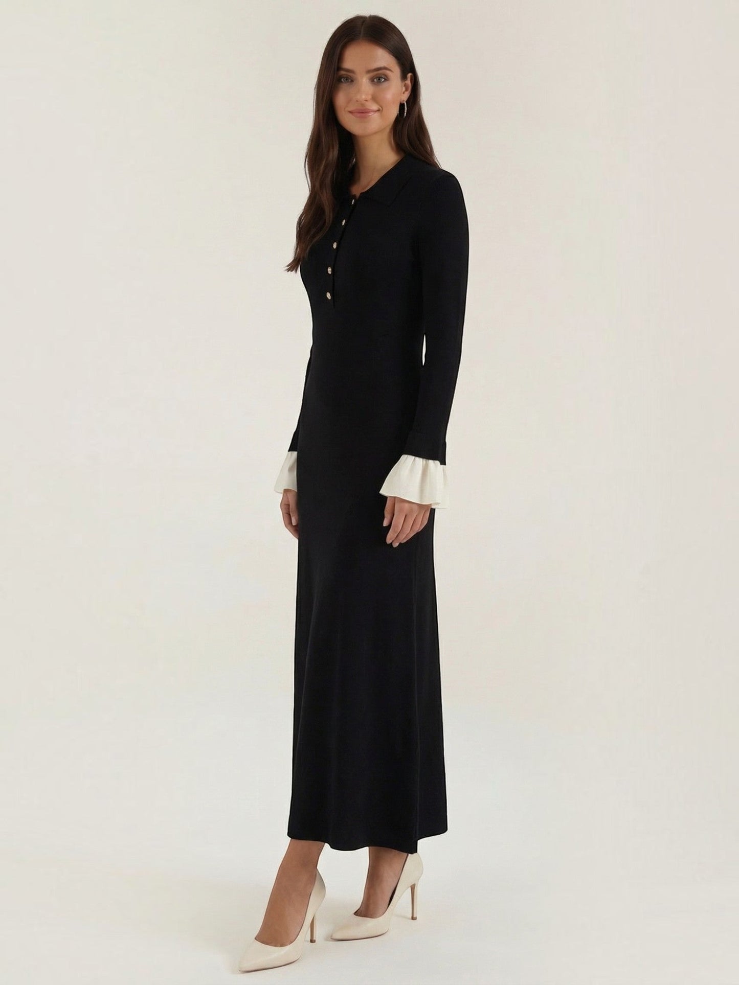 Women's Knit Maxi Dress with Polo Collar