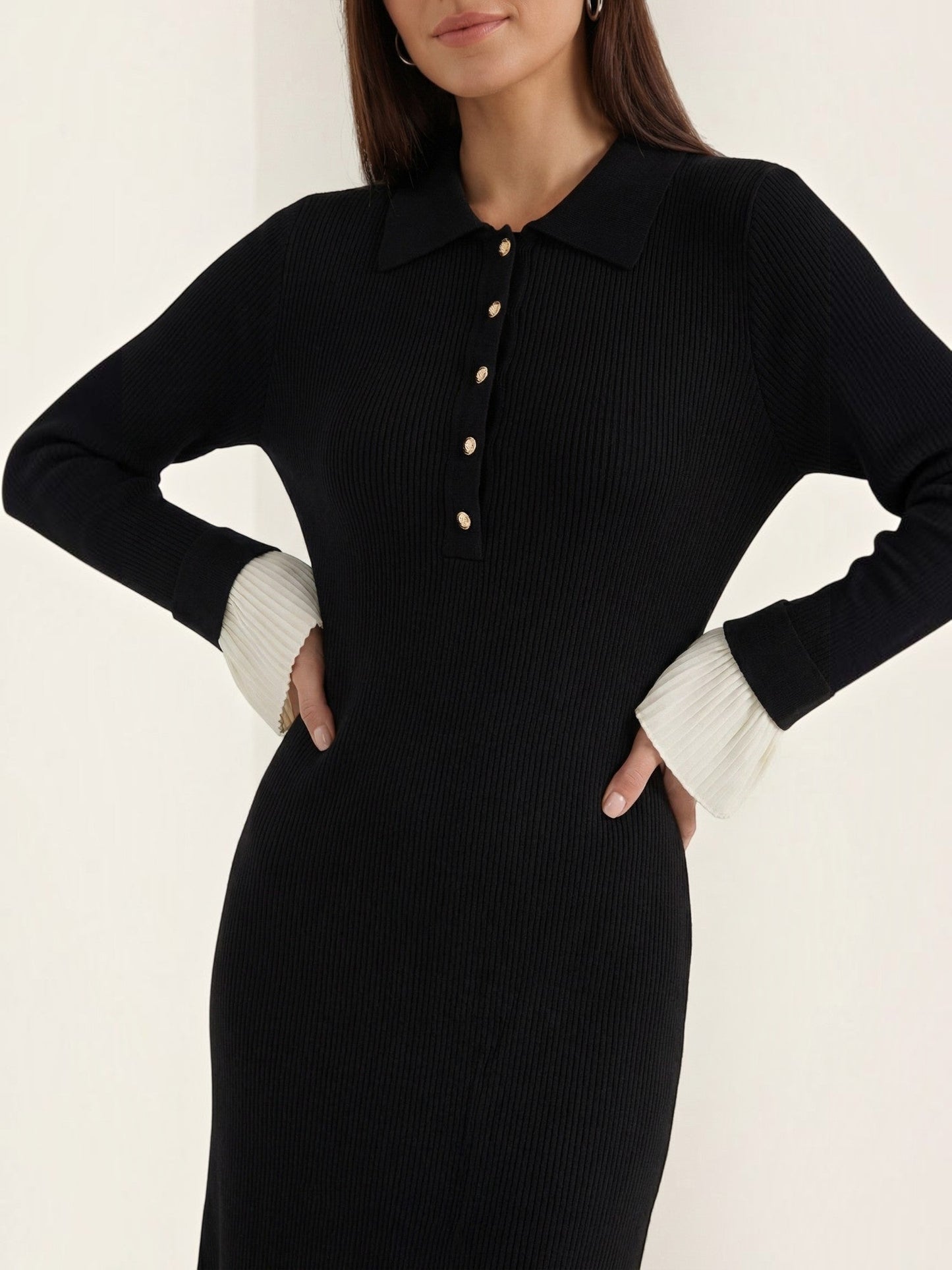 Women's Knit Maxi Dress with Polo Collar