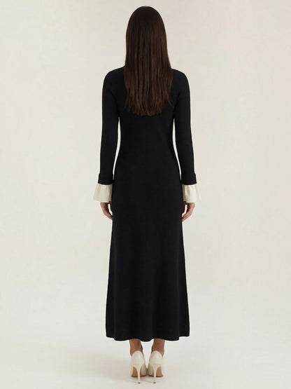 Women's Knit Maxi Dress with Polo Collar