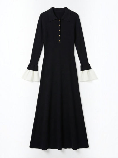Women's Knit Maxi Dress with Polo Collar