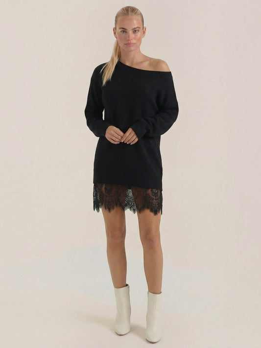 Nora | Women's Knit Mini Dress with Fitted Silhouette, Winter - Black
