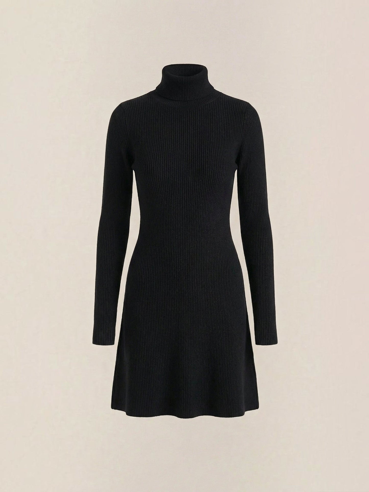 Women's Knit Mini Dress with Roll Neck and Long Sleeves
