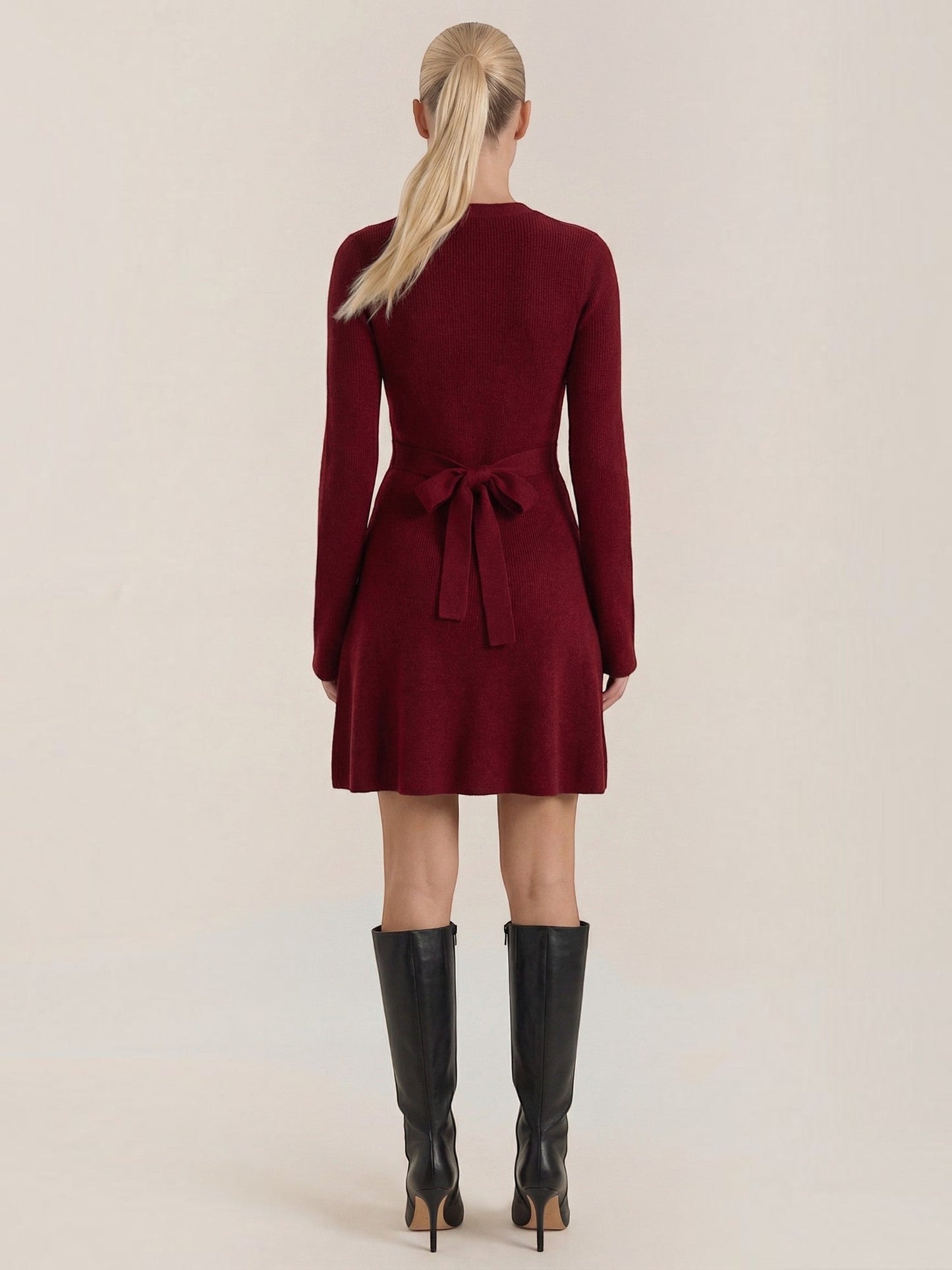 Women's Knit Mini Dress with Roll Neck and Long Sleeves