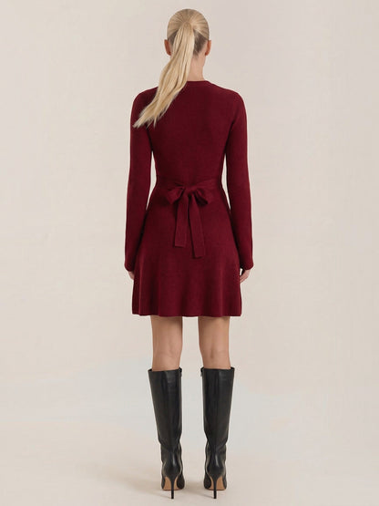 Women's Knit Mini Dress with Roll Neck and Long Sleeves