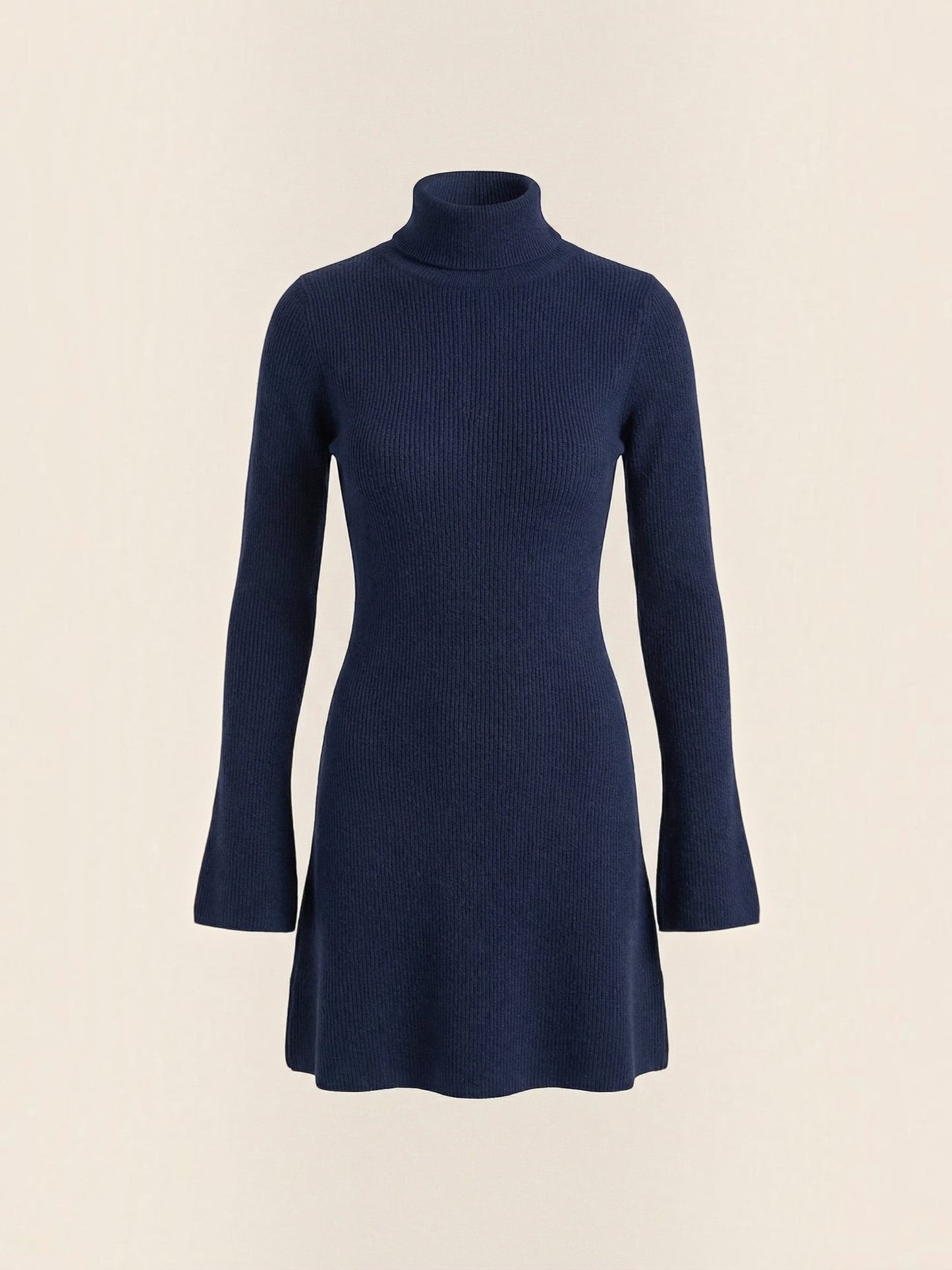 Women's Knit Mini Dress with Roll Neck and Long Sleeves