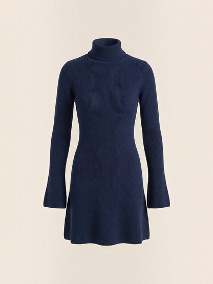 Women's Knit Mini Dress with Roll Neck and Long Sleeves