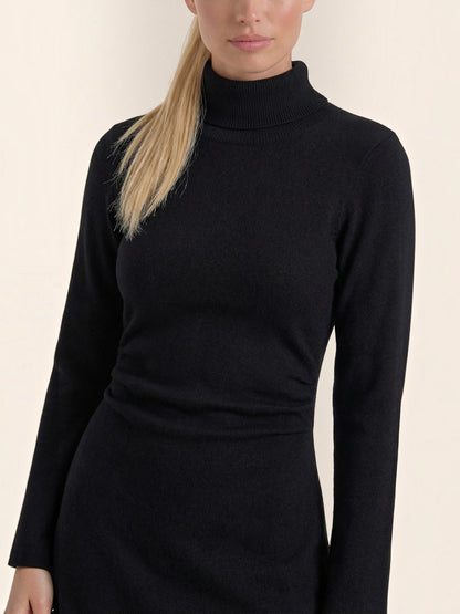 Women's Knit Mini Dress with Roll Neck and Long Sleeves