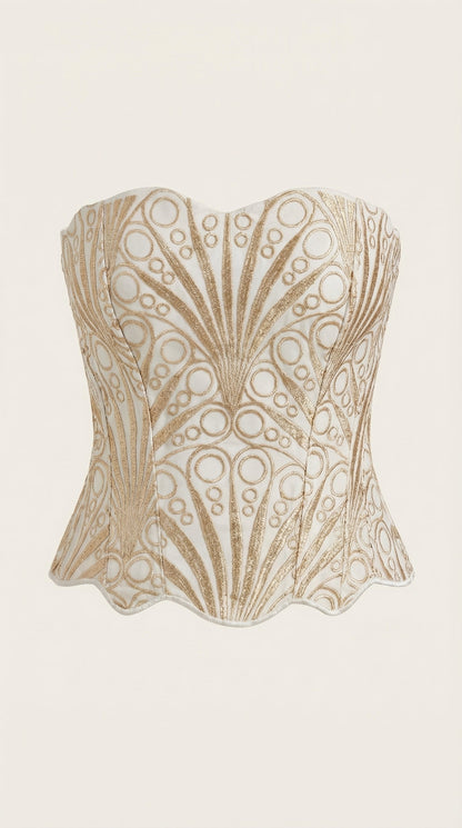Women's Strapless Lace Corset Top with Heart Neckline and Structured Bodice