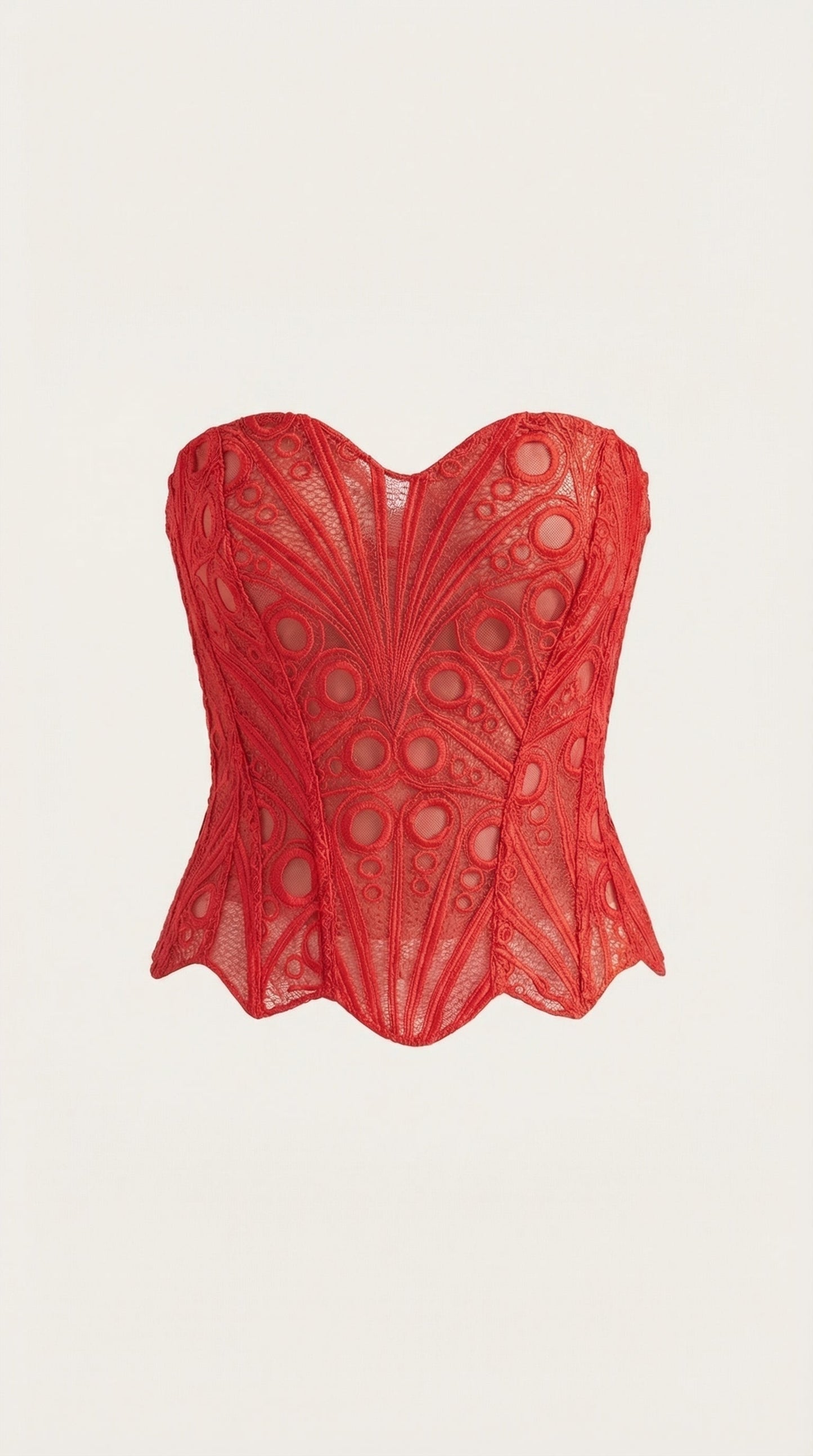 Women's Strapless Lace Corset Top with Heart Neckline and Structured Bodice