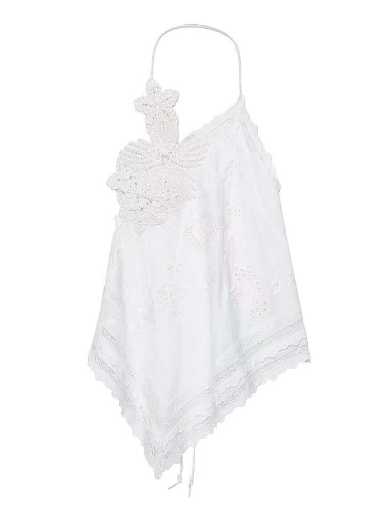 Women's Lace Halter Top with Tie Neck and Scalloped Trim