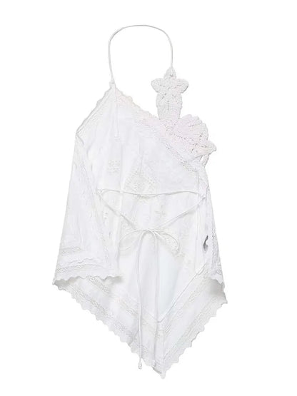 Women's Lace Halter Top with Tie Neck and Scalloped Trim