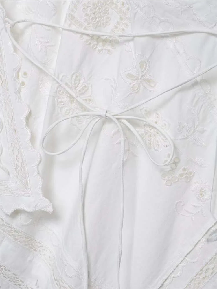 Women's Lace Halter Top with Tie Neck and Scalloped Trim