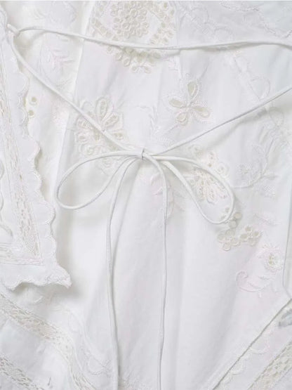 Women's Lace Halter Top with Tie Neck and Scalloped Trim