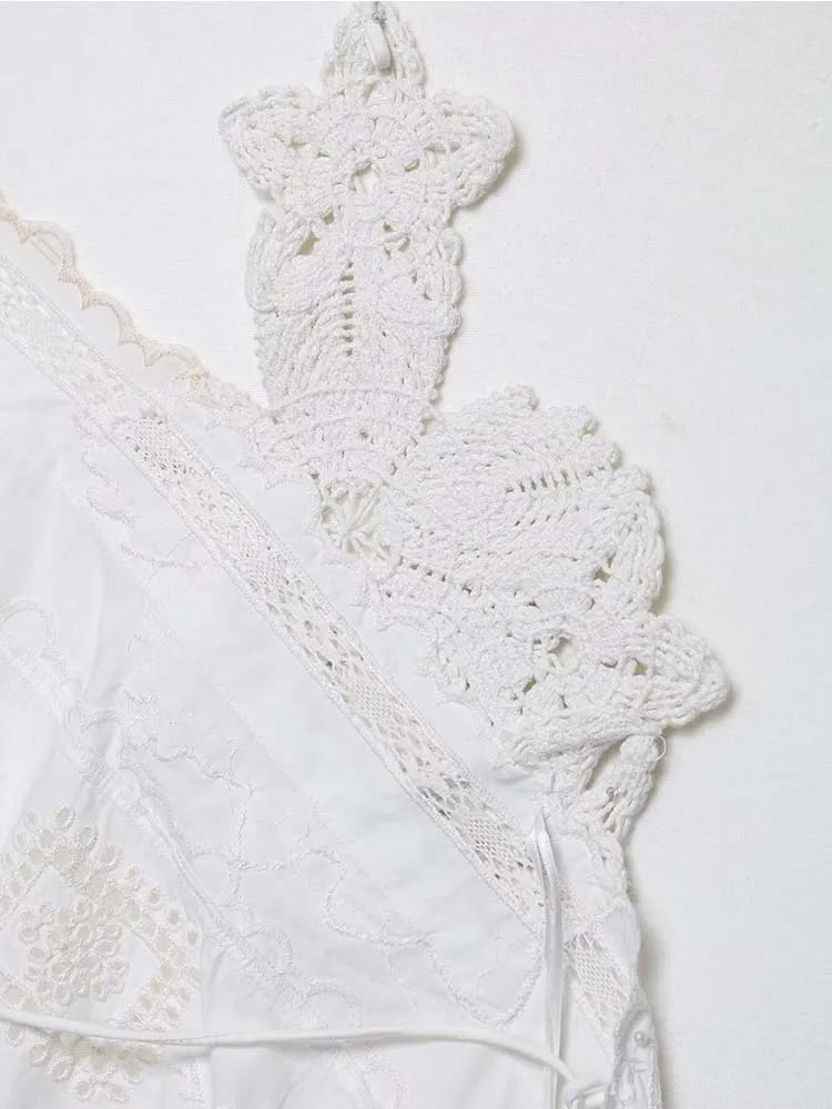 Women's Lace Halter Top with Tie Neck and Scalloped Trim