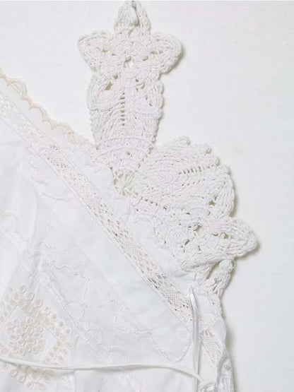 Women's Lace Halter Top with Tie Neck and Scalloped Trim