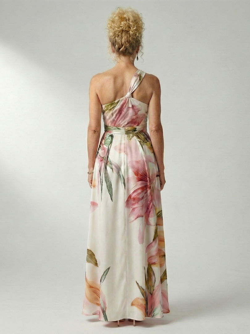 Women's Light Floral Maxi Dress with Halter Neckline and Flowing A-Line Skirt