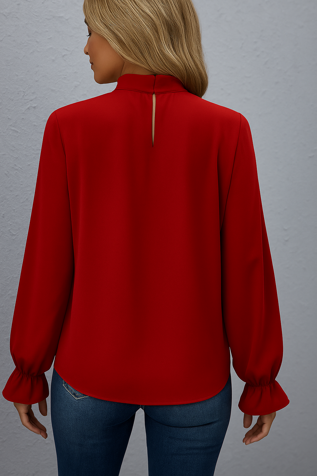 Women's Long Sleeve Blouse with Tie Neck