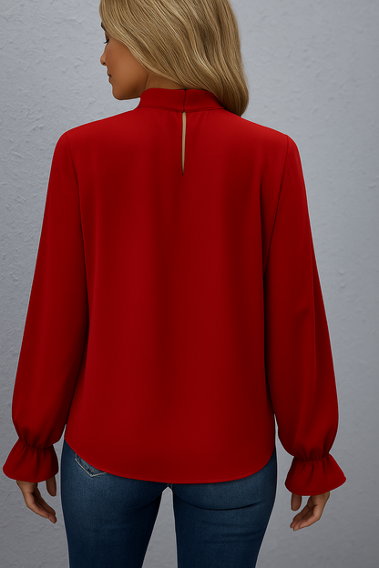 Women's Long Sleeve Blouse with Tie Neck