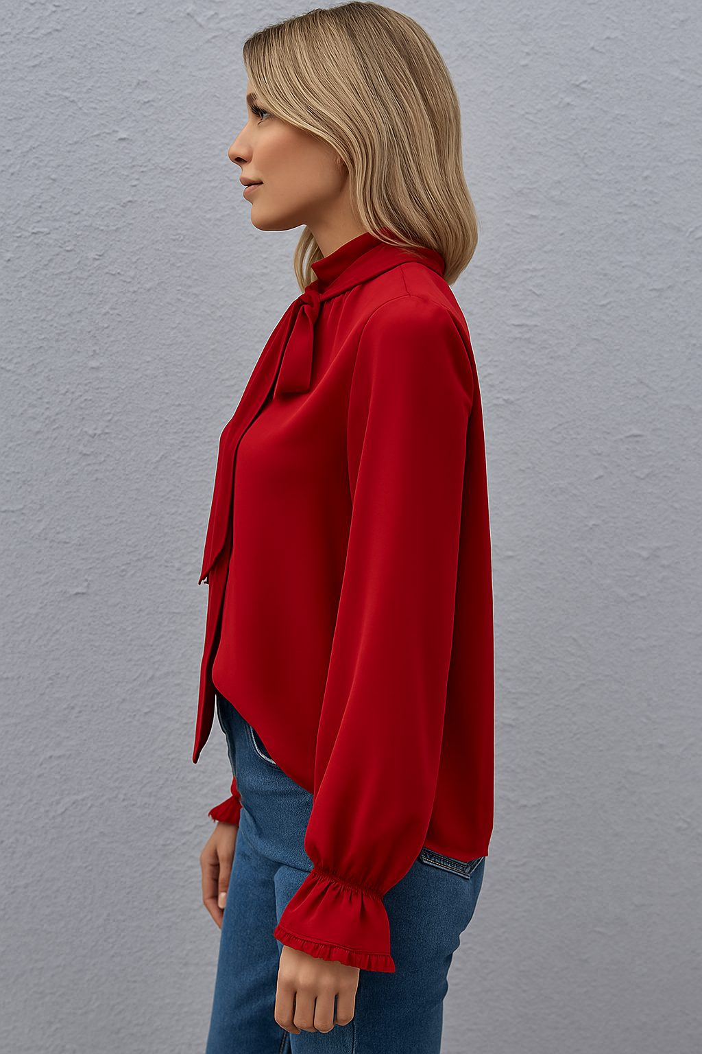 Women's Long Sleeve Blouse with Tie Neck