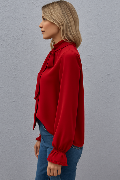 Women's Long Sleeve Blouse with Tie Neck