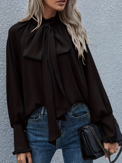 Women's Long Sleeve Blouse with Tie Neck