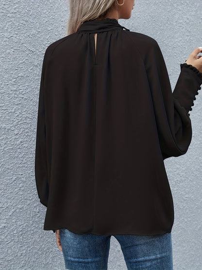 Women's Long Sleeve Blouse with Tie Neck