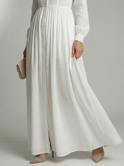 Women's Long Sleeve Maxi Dress with Button Front and Softly Gathered Skirt
