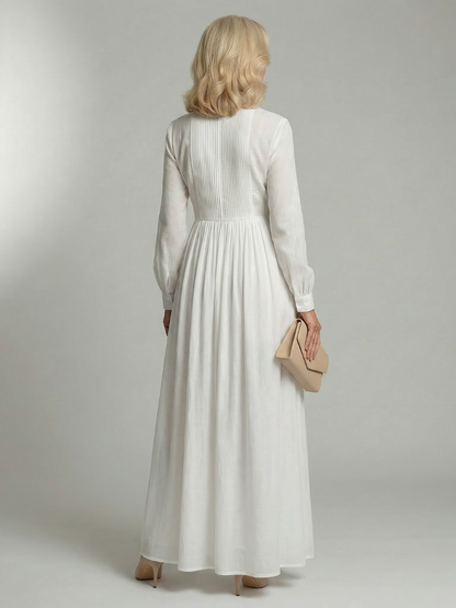 Women's Long Sleeve Maxi Dress with Button Front and Softly Gathered Skirt