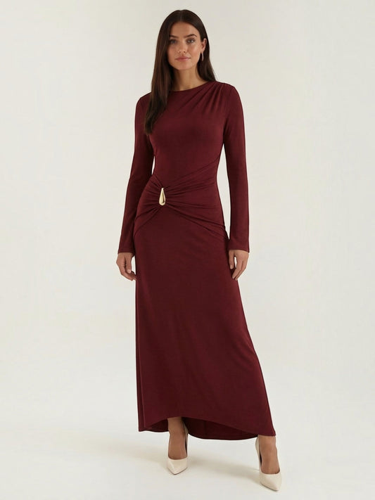 Luna | Women's Long Sleeve Maxi Dress with Flowing Silhouette, Summer - Burgundy