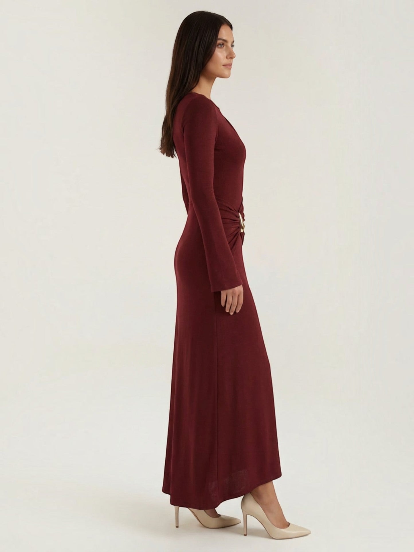 Women's Long Sleeve Maxi Dress with Flowing Silhouette