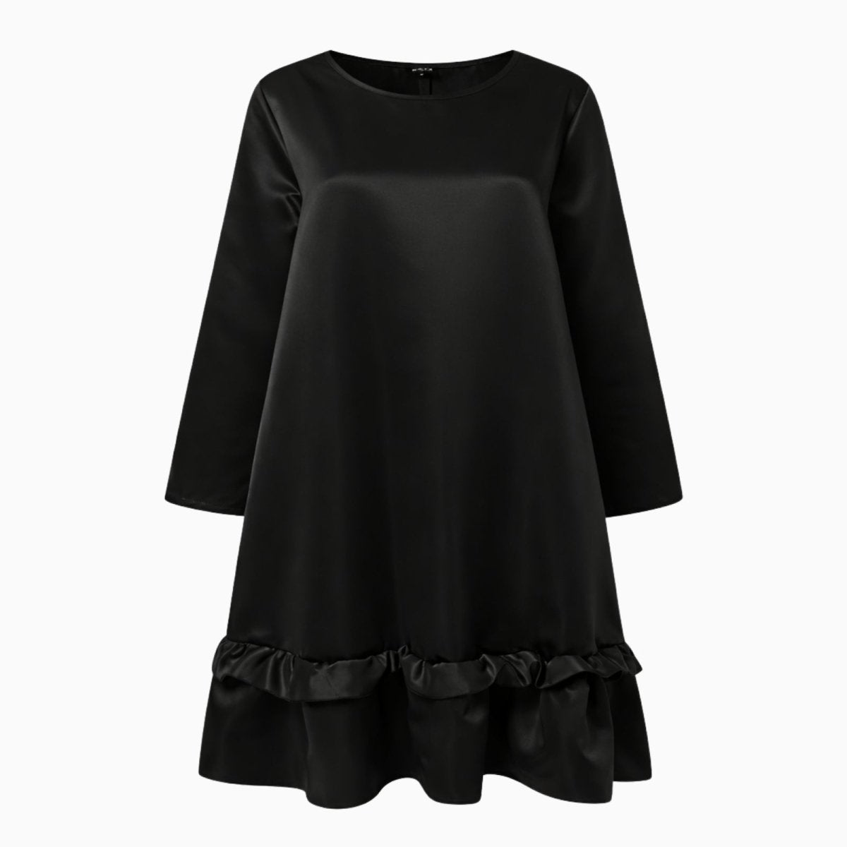 Women's Long Sleeve Satin Midi Dress with Ruffle Hem and A-Line Silhouette
