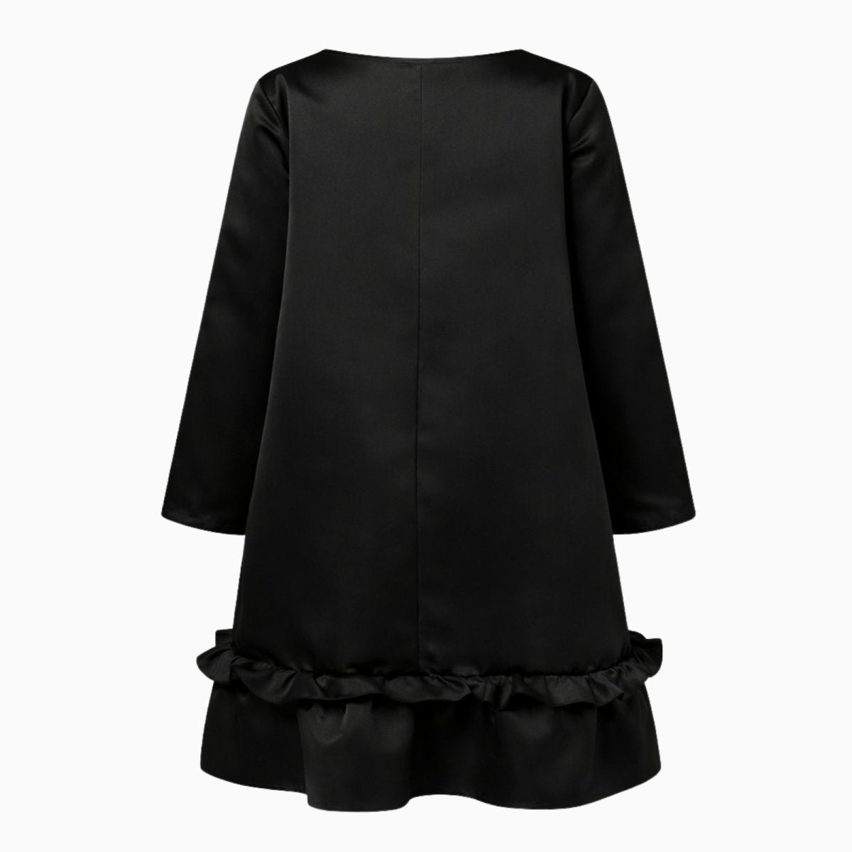 Women's Long Sleeve Satin Midi Dress with Ruffle Hem and A-Line Silhouette