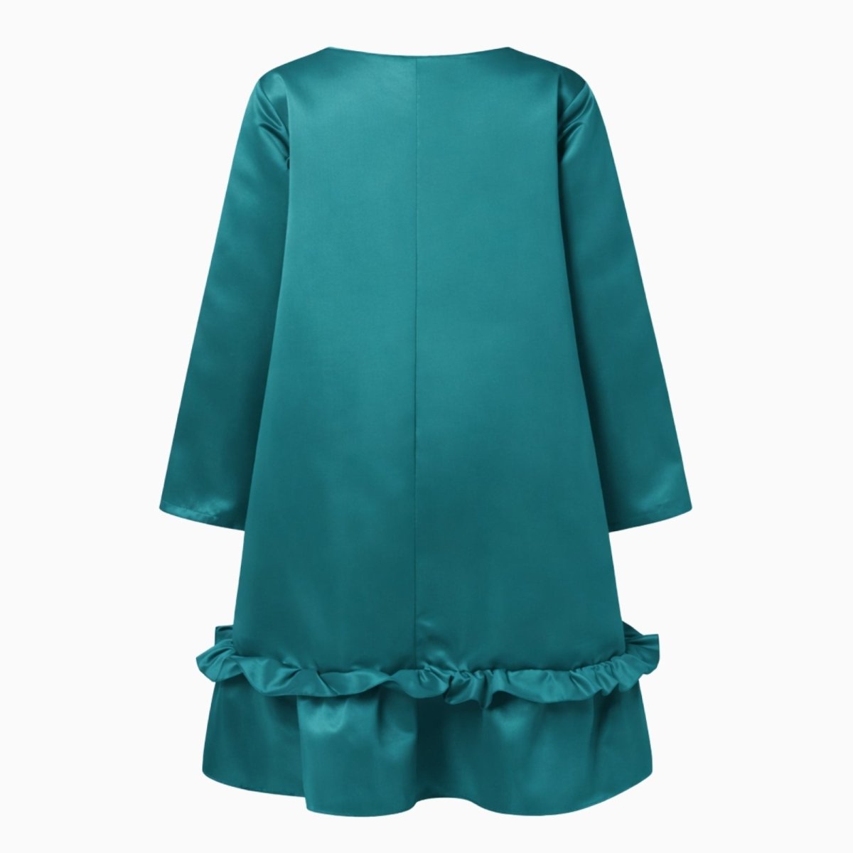 Women's Long Sleeve Satin Midi Dress with Ruffle Hem and A-Line Silhouette