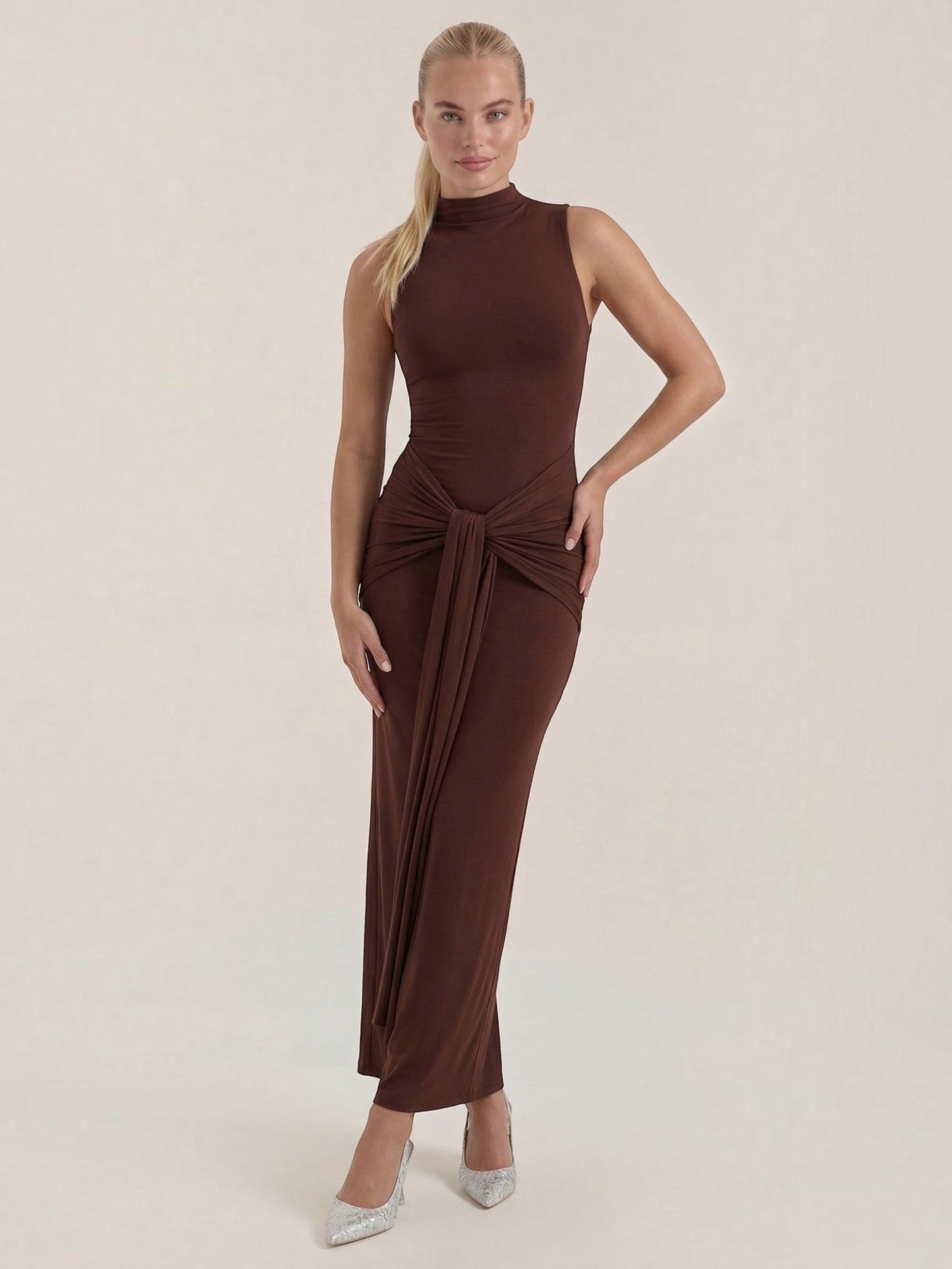 Women's Maxi Dress with Roll Neck and Long Sleeves