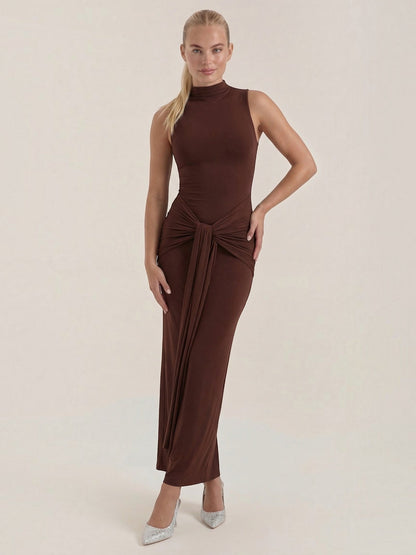 Women's Maxi Dress with Roll Neck and Long Sleeves