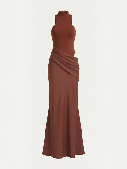 Women's Maxi Dress with Roll Neck and Long Sleeves