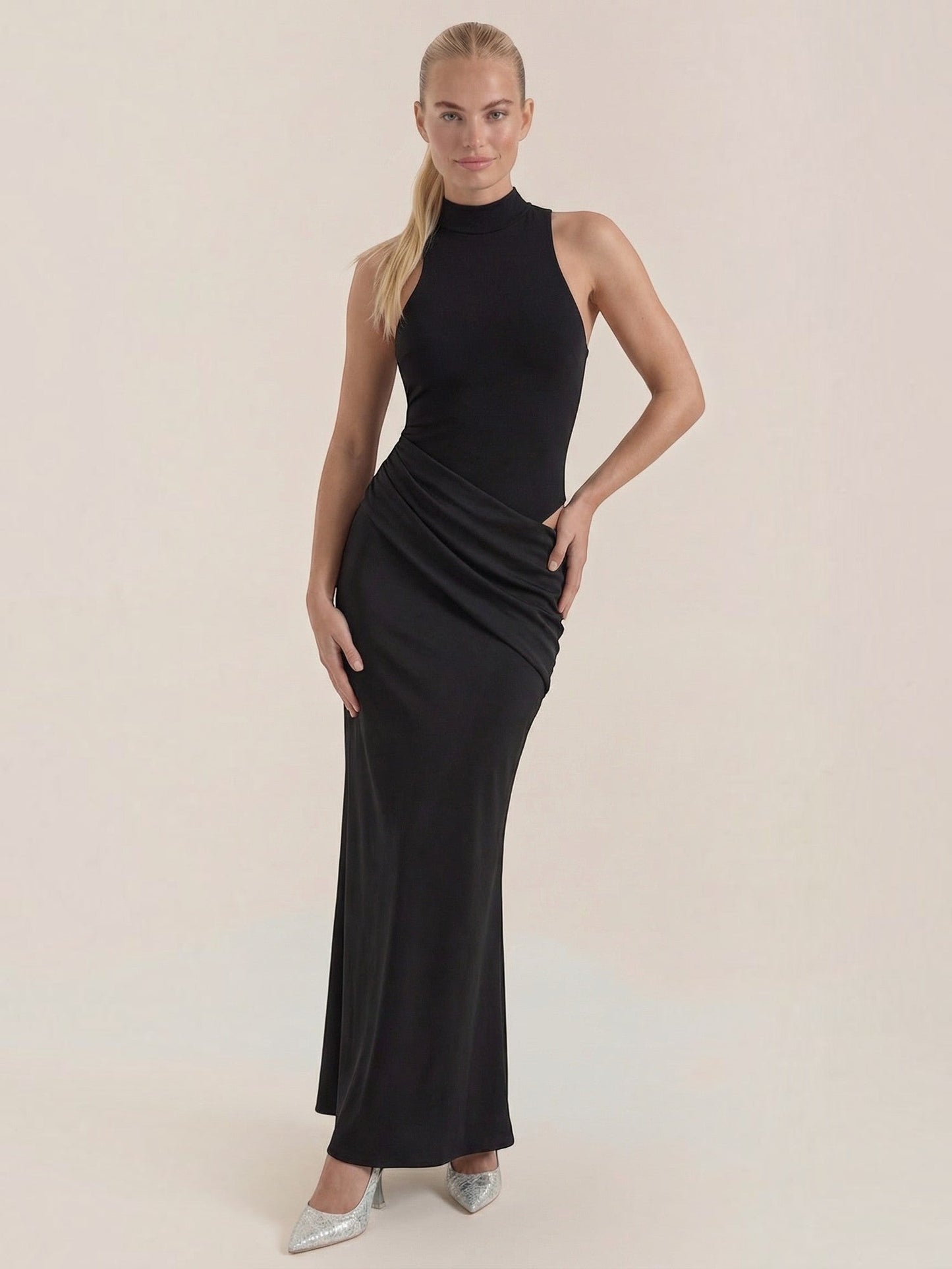 Women's Maxi Dress with Roll Neck and Long Sleeves
