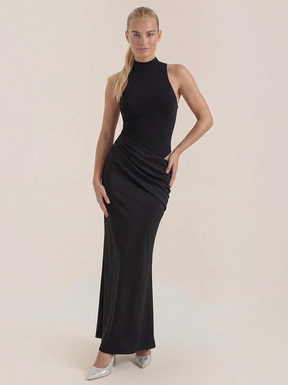 Women's Maxi Dress with Roll Neck and Long Sleeves